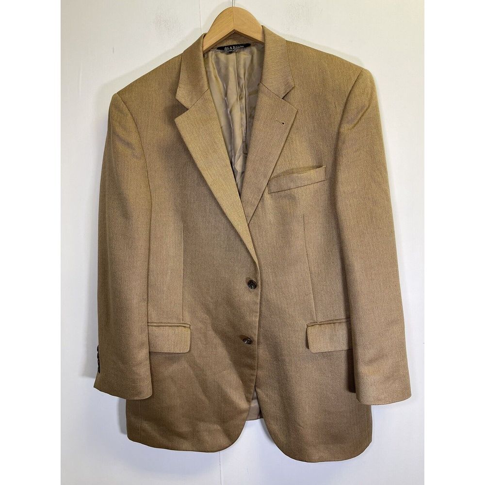 Jos A Bank Sport Coat Mens 44R Brown Herringbone Silk & Camel Hair Blazer Jacket
